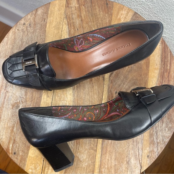 Etienne Aigner Shoes - Etienne Aigner l 9M Madge Leather Buckle Classic Conservative Career Block Heels
